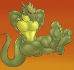 5_toes anthro feet foot_focus hands_behind_head humanoid_feet magic_user male muscular nude pecs plantigrade soles solo toes vendetta892 jackie_chan_adventures mythology shendu demon dragon mythological_creature mythological_scalie scalie absurd_res hi_res