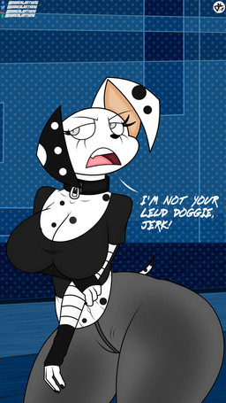 anthro clothed clothing crop_top dialogue female g_breasts shirt solo spots text thick_thighs topwear darealantking dhana canid canine canis dalmatian domestic_dog mammal english_text hi_res