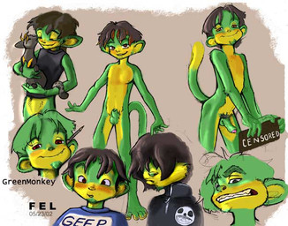 animal_genitalia anthro balls blush brown_eyes erection foreskin fully_sheathed genitals humanoid_genitalia humanoid_penis male nude penis sheath shota solo tail young young_anthro fel greenmonkey greenmonkey_(character) haplorhine mammal monkey primate 2002 multiple_images
