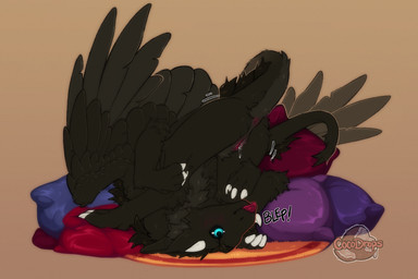 anus black_body black_fur black_mane black_sclera blue_eyes bodily_fluids claws female feral fur genital_fluids genitals horn mane pink_anus pink_vulva solo vaginal_fluids vulva white_claws white_horn cocodrops_(artist) mythology dragon furred_dragon furred_scalie mythological_creature mythological_scalie scalie 3:2