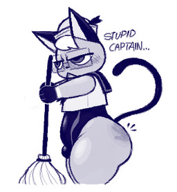 anthro big_butt blush bulge butt cleaning_tool clothing dialogue eyewear glasses hair hat headgear headwear male mop mopping one-piece_swimsuit open_mouth paws sailor_cap sailor_uniform spank_marks swimwear tail text uniform zlut385 animal_crossing nintendo raymond_(animal_crossing) domestic_cat felid feline felis mammal blue_and_white digital_drawing_(artwork) digital_media_(artwork) drawpile_(artwork) low_res monochrome