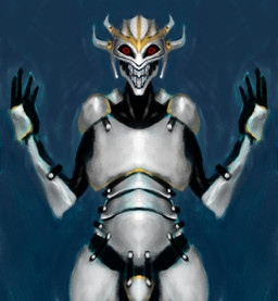 5_fingers armor armor_only black_bodysuit black_clothing black_skinsuit bodysuit breastplate clothing codpiece female fingers gauntlets gloves handwear horn humanoidized looking_at_viewer plate_armor red_eyes shoulder_guards simple_background skinsuit solo spaulder standing straps tight_clothing ciircuit heretic raven_software humanoid iron_lich_(heretic) 2024 hi_res
