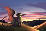 ambiguous_gender claws day detailed_background feral grass horn membrane_(anatomy) membranous_wings outside plant scales sitting sky solo spines tail wings sinalanf european_mythology mythology dragon mythological_creature mythological_scalie scalie western_dragon 2023 3:2 digital_media_(artwork)