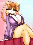 anthro bathrobe bed bedroom_eyes big_breasts breasts cleavage clothed clothing crossed_legs female furniture hand_on_breast huge_breasts looking_at_viewer mature_female narrowed_eyes on_bed robe seductive sitting sitting_on_bed solo thick_thighs sonson-sensei sega sonic_the_hedgehog_(series) vanilla_the_rabbit lagomorph leporid mammal rabbit absurd_res hi_res