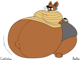 anthro belly big_belly big_breasts black_highlights black_nose bottomwear breasts brown_body brown_ears brown_hair brown_inner_ear brown_tail clothing dipstick_tail ear_piercing eyelashes female green_eyes grey_bottomwear grey_clothing grey_shorts hair hand_on_breast hand_on_own_breast highlights_(coloring) holding_breast huge_belly huge_breasts huge_thighs hyper hyper_belly hyper_breasts hyper_pregnancy hyper_thighs linea_nigra looking_at_belly looking_at_own_belly looking_down looking_down_at_self markings mature_anthro mature_female motion_lines navel outie_navel piercing pregnant pregnant_anthro pregnant_female shorts simple_background solo tail tail_markings tan_clothing tan_sweater tan_tail_tip tan_topwear text thick_thighs three-quarter_view tight_clothing topwear white_background cookiebun reathe nintendo pokemon emme_(reathe) eevee generation_1_pokemon pokemon_(species) 2026 4:3 artist_name colored digital_media_(artwork) flat_colors hi_res