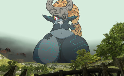 clothing female fused_shadow headgear headwear looming macro solo thick_thighs wide_hips nova_prowler nintendo the_legend_of_zelda twilight_princess midna humanoid imp hi_res
