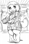 anthro beverage cable_knit_jersey coffee female hair kemono long_hair open_mouth solo setouchi_kurage animal_crossing nintendo isabelle_(animal_crossing) canid canine canis domestic_dog mammal shih_tzu toy_dog monochrome