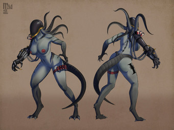 areola armor big_breasts big_butt breasts brown_background butt digitigrade female front_view genitals grey_body headgear headgear_only helmet helmet_only navel nipples nude pink_areola pink_nipples pseudo_hair rear_view simple_background solo tail tentacle_hair tentacles thick_thighs vulva wide_hips midevil warhammer_(franchise) warhammer_40000 alien alien_humanoid genestealer humanoid tailed_humanoid tyranid 4:3 hi_res