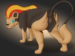 2022 4:3 absurd_res all_fours anus butt felid female feral generation_6_pokemon genitals green_eyes hair hi_res itsdraconix looking_at_viewer looking_back looking_back_at_viewer mammal nintendo pokemon pokemon_(species) presenting presenting_hindquarters pussy pyroar quadruped rear_view red_hair signature solo watermark