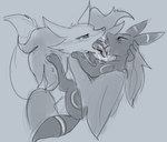 ambiguous/ambiguous ambiguous_gender anthro anthro_on_feral bestiality blush duo feral french_kissing holding_partner kissing ungulatr nintendo pokemon delphox eeveelution generation_2_pokemon generation_6_pokemon pokemon_(species) umbreon monochrome