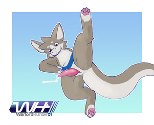 animal_genitalia anus bodily_fluids brown_eyes cum erection fur genital_fluids genital_slit genitals gradient_background logo male pawpads penis pink_pawpads raised_leg simple_background tapering_penis text warlordhunter01 mythology dragon furred_dragon furred_scalie mythological_creature mythological_scalie scalie artist_logo