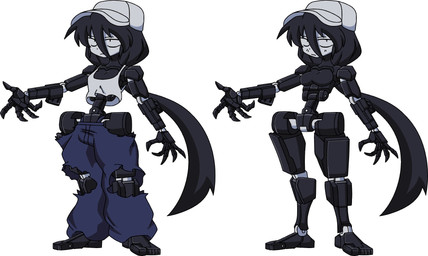 black_body black_hair bottomwear breasts clothing denim denim_bottomwear denim_clothing featureless_breasts featureless_crotch female female_humanoid hair hat headgear headwear jeans long_hair machine multicolored_body neutral_expression not_furry pants sharp_fingers shirt slim_female slim_humanoid small_breasts small_waist solo tank_top tied_hair topwear torn_clothing white_body wide_hips canni_can chamber_(canni_can) humanoid robot robot_humanoid 2026 digital_drawing_(artwork) digital_media_(artwork) hi_res model_sheet