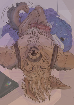 anthro bed bedding bedroom bite_mark blanket bodily_fluids chest_tuft computer electronics eyes_closed furniture genital_fluids genitals harness inner_ear_fluff knot knotted_penis laptop leaking_penis leaking_precum lying male muzzle_(object) muzzled nipples on_back penis plushie precum raised_tail scratches simple_background sketch_background solo stuffing tail tail_motion tail_tuft tailwag throbbing throbbing_knot tuft caffinecanidae ibm ikea lenovo thinkpad blahaj mokkathejackal canid canine canis jackal mammal absurd_res guide_lines hi_res sketch