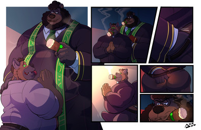 anal anal_fingering anthro anthro_on_anthro beard bodily_fluids cigar cigar_in_mouth cigar_smoke clothing dominant dominant_male drooling duo erection erection_under_clothing facial_hair fingering glowing glowing_eyes half-closed_eyes hypnosis kneeling male male/male mind_control narrowed_eyes object_in_mouth open_mouth open_smile overweight overweight_anthro overweight_male praying priest priest_robes ringed_eyes saliva smile smoke smoke_from_mouth smoke_in_face submissive submissive_male tongue tongue_out adrawingburr dusk_acres agent_rk steve_jovonovich bear hyena mammal spotted_hyena comic hi_res