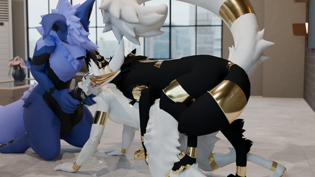 anthro anthro_on_anthro anthro_on_feral anthro_penetrated anthro_penetrating anthro_penetrating_anthro bestiality black_body black_fur blue_body blue_fur bodily_fluids cum cum_inside feral feral_penetrating feral_penetrating_anthro fur genital_fluids gold_(metal) group group_sex leaking_cum male oral oral_penetration penetration sex threesome trio white_body white_fur baito dakota_(baito) darius_(baito) canid canine canis domestic_dog kyuulin mammal vulper absurd_res blender_(artwork) digital_media_(artwork) hi_res
