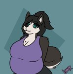 anthro big_breasts breast_sway breasts cleavage clothed clothing female hands_behind_back overweight overweight_female shirt solo swaying tank_top topwear lonnyk kayla_(lonnyk) canid canine canis domestic_dog husky mammal nordic_sled_dog spitz animated hi_res short_playtime