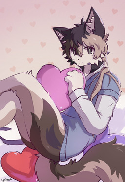 ambiguous_gender anthro blue_clothing blue_topwear bodily_fluids bottomless bottomless_anthro butt clothed clothing crossed_legs fur hair heart_pillow heart_symbol leaning leaning_backward multicolored_body multicolored_fur multicolored_hair multicolored_tail pillow ponytail ponytail_over_shoulder shirt solo sweat sweatdrop tail tan_body tan_fur topwear niceth_ings domestic_cat felid feline felis mammal digital_media_(artwork) hi_res male_(lore)