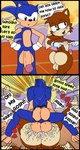 anthro big_butt big_penis bodily_fluids butt cum cum_inside duo femboy from_front_position genital_fluids genitals male male/male mating_press penis profanity rear_view sex text furu_flami sega sonic_the_hedgehog_(series) miles_prower sonic_the_hedgehog canid canine eulipotyphlan fox hedgehog mammal english_text hi_res