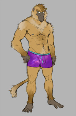 5_fingers 5_toes abs anthro arm_tuft armpit_hair barefoot biceps biped blonde_hair body_hair boxer_briefs brown_body brown_nipples brown_skin bulge cheek_tuft clothed clothing dipstick_tail eyebrows facial_tuft feet fingers front_view fur fur_tuft gloves_(marking) green_eyes grey_background hair humanoid_hands leg_markings looking_aside looking_at_viewer low-riding male manly markings mohawk multicolored_body multicolored_fur multicolored_tail muscular muscular_anthro muscular_male navel neck_tuft nipples no_pupils pecs plantigrade prehensile_feet pubes serious short_hair shoulder_tuft simple_background socks_(marking) solo standing tail tail_markings tail_tuft thick_eyebrows tight_clothing toes topless tuft two_tone_body two_tone_fur two_tone_tail underwear yellow_body yellow_fur yellow_tail wkd haplorhine mammal monkey primate digital_media_(artwork) flat_colors full-length_portrait portrait sketch