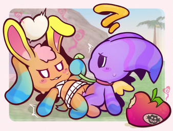 all_fours anthro belly bite biting_lip blush blush_stickers bodily_fluids bottomless breath chao_garden cheerleader_outfit chibi clothed clothing collar dominant dominant_female drugged duo female food forced fruit genital_fluids genitals heart_symbol kneeling leash leash_pull leashed_collar male male/female multicolored_body narrowed_eyes no_underwear orange_body owo panting penetration penile penile_penetration plant purple_body questionable_consent rabbit_ears sex smile submissive submissive_male substance_intoxication sweat tail tuft vaginal vaginal_fluids vaginal_penetration vulva wings arnkleblarn sega sonic_the_hedgehog_(series) crepe_(chao) fan_character chao_(sonic) hero_chao hi_res