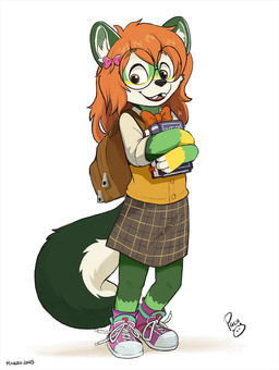 anthro bangs book bottomwear brown_bottomwear brown_clothing brown_skirt clothed clothing eyewear female footwear front_view fur glasses glistening glistening_eyes green_body green_fur green_tail hair holding_book holding_object logo long_hair looking_at_viewer open_mouth open_smile orange_eyes orange_hair red_tongue round_glasses shoes simple_background skirt smile solo standing tail tongue toony topwear white_background white_body white_clothing white_fur white_topwear yellow_clothing yellow_topwear young young_anthro young_female pandapaco chipmunk ground_squirrel mammal rodent sciurid 2025 artist_logo colored dated digital_drawing_(artwork) digital_media_(artwork) full-length_portrait hi_res portrait shaded signature