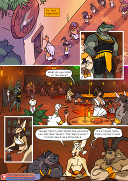 5_fingers anthro big_breasts black_hair bottomwear bowing breasts brown_body brown_fur brown_hair brown_nose cleavage clothed clothed_anthro clothed_female clothed_male clothing day dialogue dress eyes_closed feathers female fingers fur grey_body grey_skin group hair horn humanoid_hands jewelry male markings muscular muscular_anthro muscular_male open_mouth page_number pendant scales skirt speech_bubble spots spotted_body spotted_fur standing tan_body tan_fur teeth text tongue topless topless_anthro topless_male topwear white_body white_feathers white_hair zummeng basa_(zummeng) shen_(zummeng) zet_(zummeng) avian bird bovid bovine canid canine caprine cattle common_hippopotamus crocodile crocodilian fennec_fox fox goat hippopotamid hyena ibex mammal reptile scalie true_fox 2026 comic english_text hi_res url