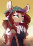 anthro black_nose breasts brown_hair clothed clothing female hair simple_background smile solo dvixie reina_(dennyvixen) deer mammal 2018