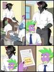 2_horns anthro black_hair blue_body blush classroom clothing dialogue duo green_body green_eyes grey_body hair heart_symbol horn male necktie nervous post-it_note purple_body red_eyes school shirt sitting smile student teacher test_paper text topwear uniform white_clothing white_shirt white_topwear shallowwin friendship_is_magic hasbro my_little_pony mythology king_sombra_(mlp) spike_(mlp) bicorn dragon equid equine horse mammal mythological_creature mythological_equine mythological_scalie pony scalie unicorn comic english_text hi_res