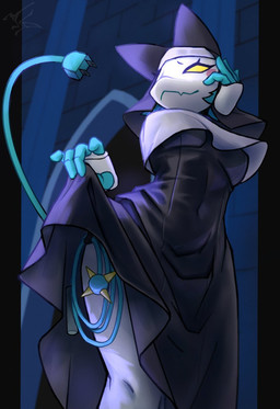 anthro biped blue_body blush blush_stickers clothed clothed_anthro clothed_female clothing clothing_lift dress dress_lift empty_eyes female female_anthro fully_clothed fully_clothed_anthro fully_clothed_female furgonomic_headwear furgonomics hand_on_cheek looking_at_viewer low-angle_view multicolored_body navel_outline nun_habit nun_outfit presenting religious_clothing slim slim_anthro slim_female solo three-quarter_view two_tone_body white_body white_face karasumisso deltarune undertale_(series) tasque_manager tasque_manager_(nun) 2026 digital_drawing_(artwork) digital_media_(artwork) shaded soft_shading