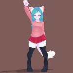 :3 absolute_territory anthro biped blue_eyes blue_hair blush bottomwear brown_background clothed clothing digitigrade eyelashes female front_view fully_clothed fur gesture hair inner_ear_fluff legwear long_hair looking_at_viewer no_pupils open_mouth open_smile paw_pose pink_bottomwear pink_clothing pink_skirt pink_sweater pink_topwear pose shadow simple_background skirt smile solo standing sweater thigh_highs topwear tuft waving white_body white_fur atelierlily tablekat domestic_cat felid feline felis mammal 1:1 3d_(artwork) 3d_animation animated digital_media_(artwork) short_playtime