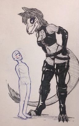 anthro bondage_gear bone boots clothing duo faceless_character faceless_male female footwear gloves handwear ink larger_anthro larger_female male male/female shoes size_difference skull skull_head smaller_human smaller_male victordantes scp_foundation anon scp-1471-a canid canine human malo mammal pen_(artwork) sketch traditional_media_(artwork)