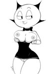 5_fingers anthro areola bedroom_eyes bent_arm big_breasts big_eyes big_head biped black_bow black_clothing black_dress black_ears black_eyebrows black_eyes black_minidress black_whiskers bow_(feature) breasts closed_smile clothed clothing clothing_down curved_eyebrows dress dress_down eyebrows eyelashes female female_anthro fingers flashing flashing_breasts freckled_face freckles front_view genitals glistening glistening_areola grey_areola grey_nipples humanoid_hands innie_pussy looking_away mature_anthro mature_female minidress mouth_closed narrowed_eyes neck_bow nipples partially_clothed partially_clothed_anthro partially_clothed_female prick_ears puffy_nipples pussy round_head seductive shadow simple_background small_nose smile solo standing thick_thighs whiskers white_background white_body white_breasts white_nose wide_hips foxart950 the_complex_adventures_of_eddie_puss mother_puss domestic_cat felid feline felis mammal 2021 absurd_res black_and_white digital_drawing_(artwork) digital_media_(artwork) hi_res monochrome portrait signature three-quarter_portrait