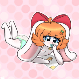 anthro baby bow_ribbon crayon diaper drawing_(action) female flat_chested half_naked pacifier paper solo young eebeestoof lagomorph leporid mammal rabbit belle_(disambiguation) 1:1 absurd_res hi_res