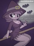 2024 2:3 anthro bats_in_background broom broom_riding bunnyangelbun cassandra_(bunnyangelbun) cleaning_tool clothing costume digital_drawing_(artwork) digital_media_(artwork) eulipotyphlan female fur hair halloween halloween_costume hat headgear headwear hedgehog hi_res holidays light magic_user mammal moonlight night portrait purple_body purple_costume purple_fur purple_hair smile three-quarter_portrait three-quarter_view witch witch_costume witch_hat