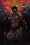 abs accessory athletic biceps bottomwear bulge clothing cloud environment headband loincloth male muscular muscular_male pecs solo tension marsonaut dank canid canine canis mammal wolf 2:3