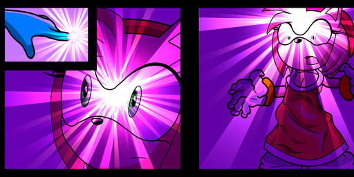 anthro between_breasts big_breasts blue_body blue_fur blue_hair bottomwear breasts butt cleavage clothed clothing duo female female/female fur hair magic micro nipples pink_body pink_fur pink_hair shorts shrinking size_difference size_transformation transformation myicrolewdz sega sonic_the_hedgehog_(series) amy_rose eulipotyphlan hedgehog mammal absurd_res digital_media_(artwork) hi_res long_image wide_image