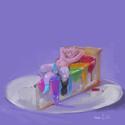 anthro belly big_belly black_nose blue_eyes blue_penis blue_tail cake dessert dipstick_tail erection food fur genitals gloves_(marking) hair lying male male_anthro markings micro mouth_closed navel nude on_back penis pink_body pink_fur pink_hair pink_tail solo tail tail_markings oselotti mammal mustelid otter 1:1 2024 hi_res