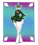 2023 3_fingers 5:6 absurd_res big_butt bulge butt clothing femboy fingers gallade generation_4_pokemon green_hair hair hi_res humanoid looking_at_viewer male nintendo not_furry pokemon pokemon_(species) red_eyes renv signature solo wide_hips