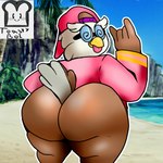 anthro big_butt butt clothed clothing huge_butt looking_back male mature_anthro mature_male partially_clothed solo tongue tongue_out lewd_die sega sonic_the_hedgehog_(series) old_man_owl avian bird owl 1:1 hi_res