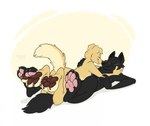 anthro black_body black_fur cuddling duo eyes_closed feet footsie fur male male/male nose_to_nose nude pawpads paws touching_feet yellow_body yellow_fur strawbear amarok_black_(character) charlie_(eternalwolf5) bird_dog canid canine canis domestic_dog golden_retriever hunting_dog mammal retriever wolf hi_res