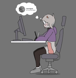 abdominal_bulge anthro blush chair clothing collar computer desk dildo dildo_sitting drawing_tablet electronics eyewear femboy floating_desk footwear furniture glasses hidden_sex_toy internal legwear male office_chair penetration sex_toy shoes sitting solo table text thigh_highs tamdagoat tam_tam_(tamdagoat) bovid caprine goat mammal 2025 hi_res url