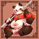 anthro balls belly black_body black_fur bottomwear clothed clothing fur genitals kemono loincloth male naturally_censored navel red_body red_eyes red_fur slightly_chubby solo white_body white_fur chiro_(artist) fanfan bear giant_panda mammal 1:1 2012