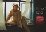 anthro backlighting barely_visible_genitalia barely_visible_penis bay_window curtains fake_advertisement genitals hair humor inside light looking_at_viewer male nipples nude open_window orange_eyes orange_hair overweight overweight_anthro overweight_male penis pose pun solo tail tail_tuft tan_body text tuft window orcfun bovid bovine cattle mammal english_text lighting