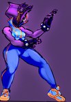 anthro armor blue_clothing bracelet clothing cosplay crossover_cosplay female fighting_pose footwear fur gauntlets gloves handwear hood jewelry legwear martial_arts popped_collar pose purple_background purple_body purple_fur shadow_face shoes side_view simple_background sneakers solo studded_bracelet studded_jewelry studs tights megajenta capcom epic_games fortnite street_fighter chun-li raven_team_leader bear mammal 2024 crossover full-length_portrait portrait shaded