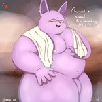 anthro belly blush flaccid genitals male nipples nude overweight penis purple_body recording sauna solo towel yellow_eyes mlpt13 dragon_ball dragon_ball_super champa alien domestic_cat felid feline felis mammal 1:1 hi_res portrait three-quarter_portrait