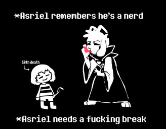 ambiguous_gender anthro clothing duo furrowed_eyebrows heart_symbol horn inhaler male profanity robe smile stick text crackers_(artist) undertale undertale_(series) asriel_dreemurr_(god_form) frisk_(undertale) boss_monster_(undertale) bovid caprine goat human mammal english_text sketch
