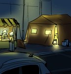 ambiguous_gender ambiguous_species car duo food_stand shurueder street street_lamp tent vehicle