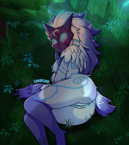 anthro anus blue_anus blue_nipples blue_vulva breasts butt female female_anthro forest forest_background fur genitals hair male mask nature nature_background nipples nude nude_anthro nude_female offscreen_character plant shadow silhouette silhouetted_body solo tree vulva wearing_mask white_body white_fur white_hair lunarluxy league_of_legends riot_games tencent kindred_(lol) lamb_(lol) warwick_(lol) bovid caprine mammal sheep absurd_res hi_res