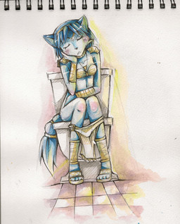 anthro blue_body blue_fur bottomwear clothing eyes_closed female fur loincloth loincloth_down markings navel pooping sitting sitting_on_toilet solo tattoo toilet toilet_use tribal tribal_markings tribal_tattoo nintendo star_fox krystal_(star_fox) alien canid canine fox mammal