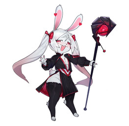 4_toes 5_fingers accessory anthro bangs biped black_clothing black_legwear black_robe black_thigh_highs black_topwear blush blush_lines bow_ribbon buckteeth chest_markings chest_tuft clothed clothed_anthro clothed_female clothing devious dipstick_tail ear_piercing eyebrows eyelashes feet female female_anthro fingers flat_chested fur gem hair hair_accessory hair_bow hair_ribbon heart_accessory holding_object holding_staff leg_tuft legwear long_hair looking_at_viewer magic_user markings multicolored_hair neck_tuft no_underwear nub_tail open_mouth open_smile oversized_sleeves pawpads piercing pink_hair pink_hair_tips pink_tail_tip red_eyes red_hair_bow ribbons robe shortstack simple_background smile smiling_at_viewer smug_face solo staff standing tail tail_markings teeth teeth_showing thick_thighs thigh_highs toes topwear tuft twintails_(hairstyle) two_tone_hair white_body white_fur white_hair white_tail wide_hipped_anthro wide_hipped_female minkyew group_sne sword_world_rpg linseed_(minkyew) lagomorph leporid mammal rabbit tabbit_(sword_world) 2025 colored detailed digital_drawing_(artwork) digital_media_(artwork) full-length_portrait hi_res portrait shaded